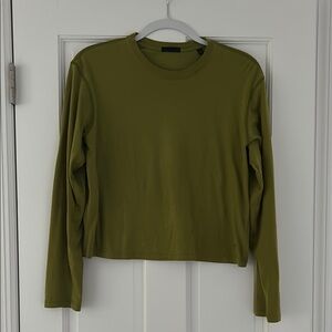 ATM (Anthony Thomas Melilla) Leaf Green Ling Sleeve Cotton Top